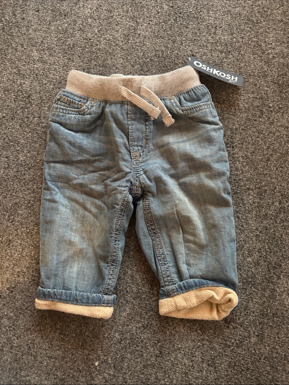 NEW! OshKosh B'gosh Fleece-Lined Light Blue Denim Pants - Size 12 Months
